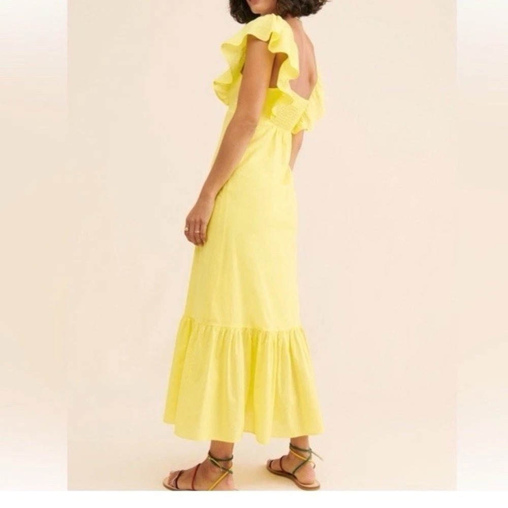 Farm Rio Flutter Sweetheart Neck Butter Yellow Cut Out Bandeau Midi Dress Size S - Picture 5 of 10